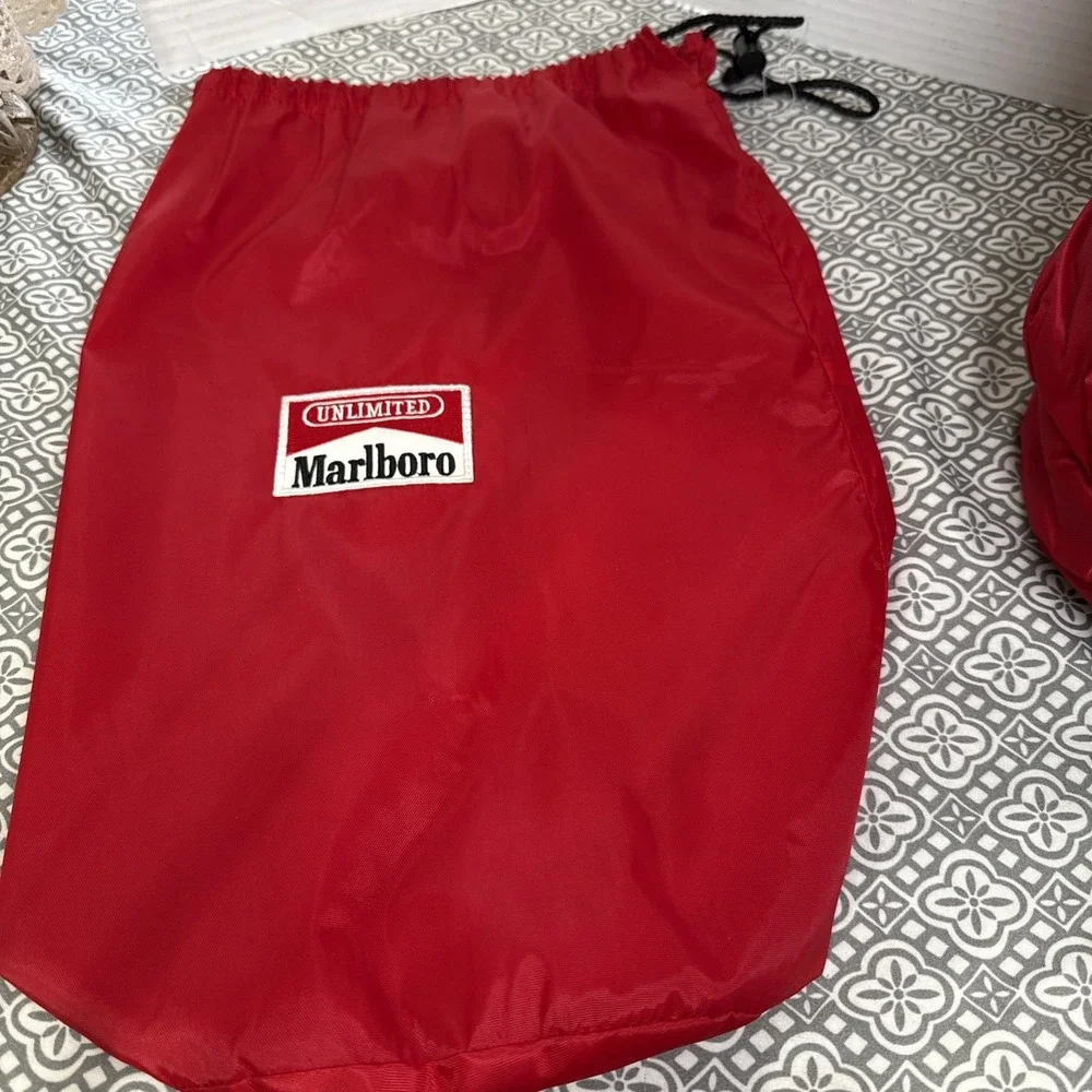 Vintage 90's Marlboro Unlimited Camping Sleeping Bag Roll Red Fleece. Nice!